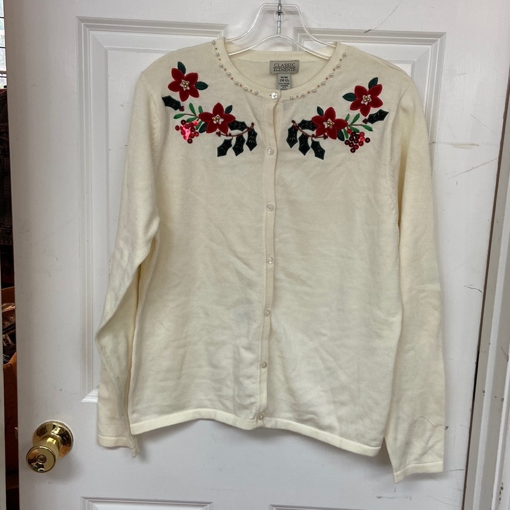 NWOT Christmas sweater cardigan white/ivory size medium (10/12)